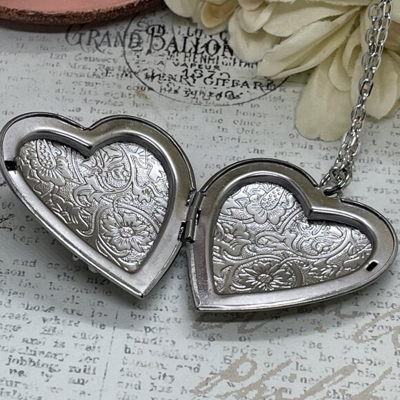 Heart Silver Locket Gothic Necklace Photo SPIDER Gothic Black Widow Cameo Witch - Picture 8 of 10